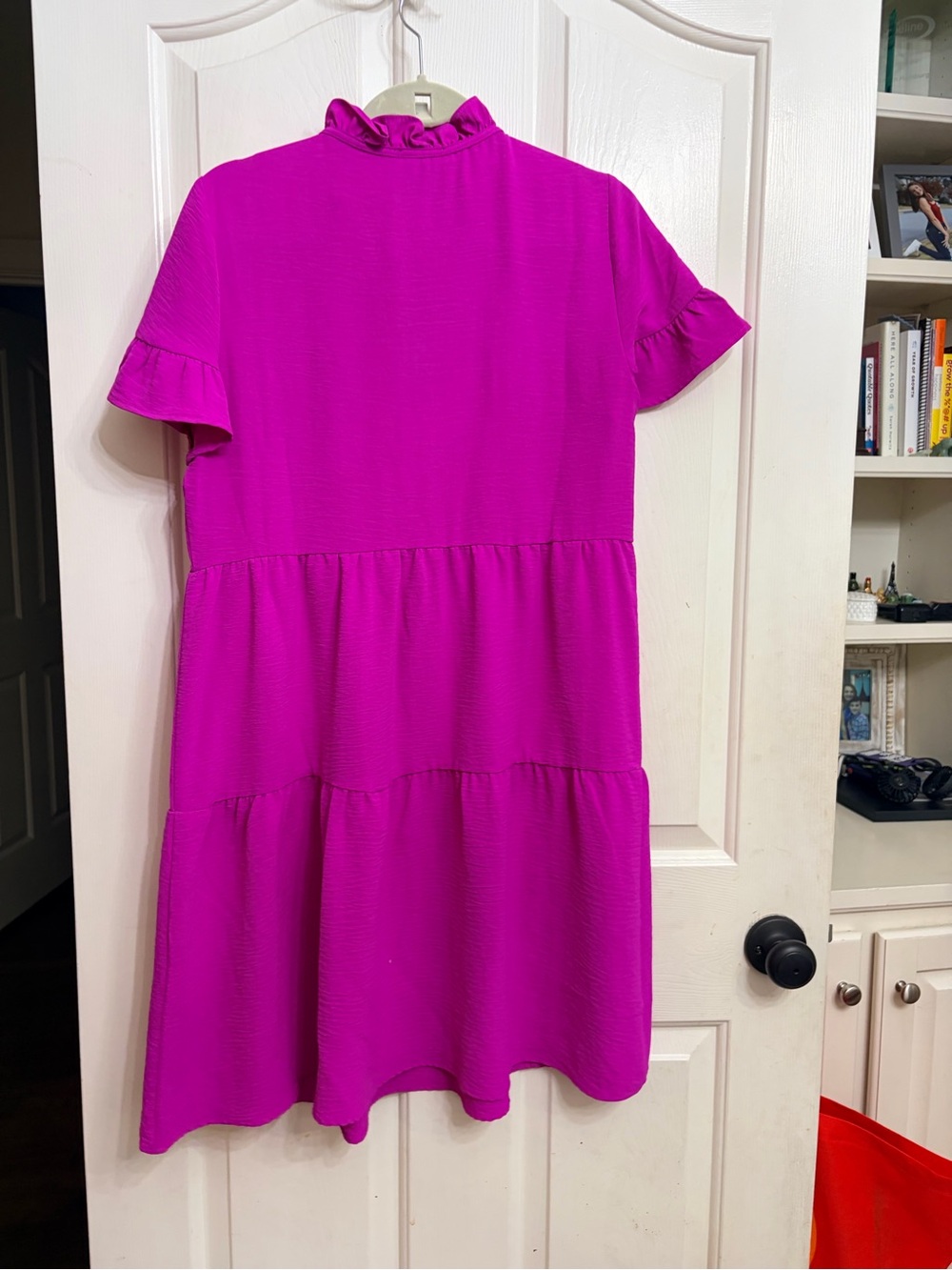 DKNY Bright Fuchsia Ruffle-Tie Tiered Mini Dress - Picture 5 of 5